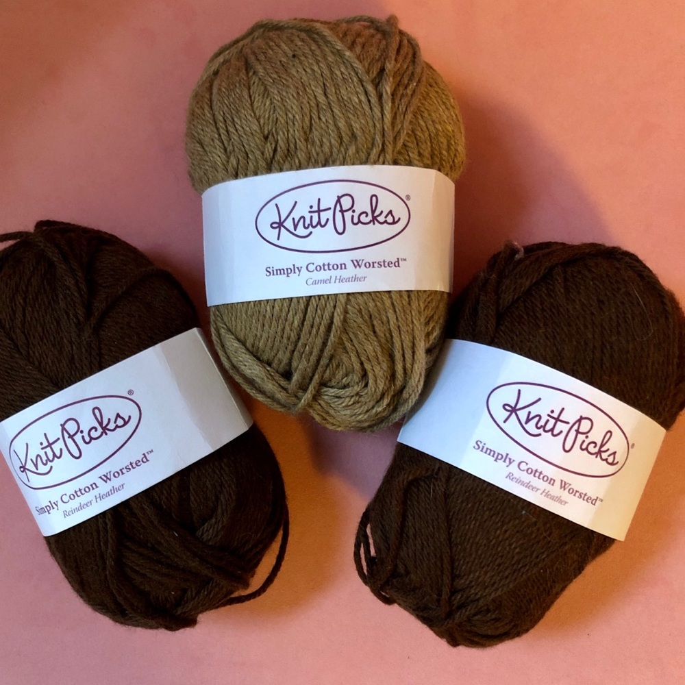 3 Skein Lot Knit Picks Simply Cotton Worsted Reindeer Camel Heather Organic